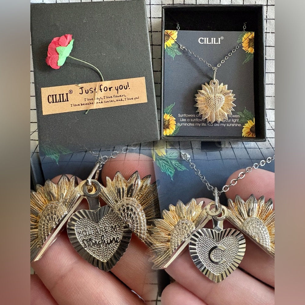 Cilili C Initial You Are My SunShine Sunflower Heart Reveal Necklace - Picture 2 of 5